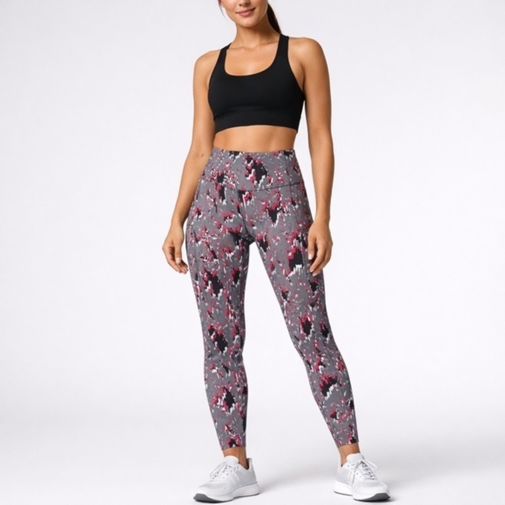Lululemon fast and free grey and pink floral flux tights